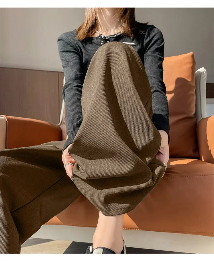 High Waist Slim Fit Straight Leg Suit Pants Wide Leg Casual Trousers Women's Autumn New Arrival Red Color Business Office Wear