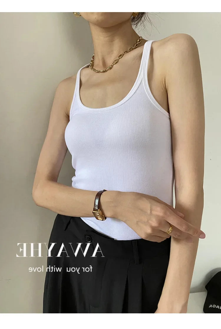 European Style Screw Thread Fitness Tank Top Women's Inner Wear Summer Outer Wear Fine Shoulder Strap Work Shirt Polyester Fiber
