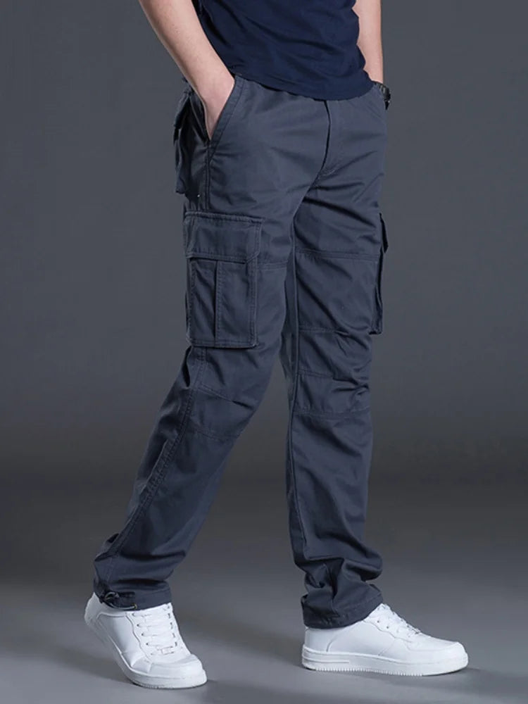 2025 Cotton Multi Flap Pockets Men's Straight Leg Cargo Pants Loose Casual Outdoor Pants Men's Work Pants For Hiking Tactical