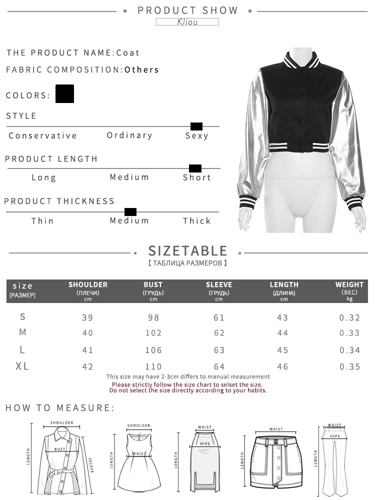 Kliou Letter Shape Patchwork Coats Women Casual Classic Panelled Long Sleeve Single Breasted Croped Jacket Female Street Outwear