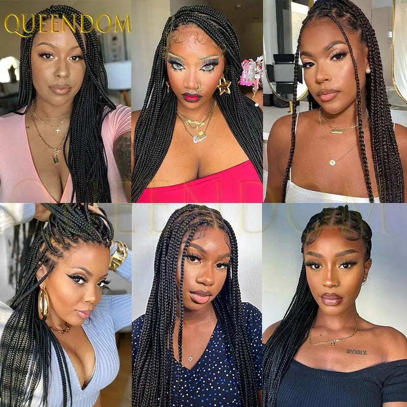 Synthetic 36 Inch Cornrow Braided Wigs for Black Women Full Lace Braids Wig Natural Black Knotless Box Wig Faux Locs Wig