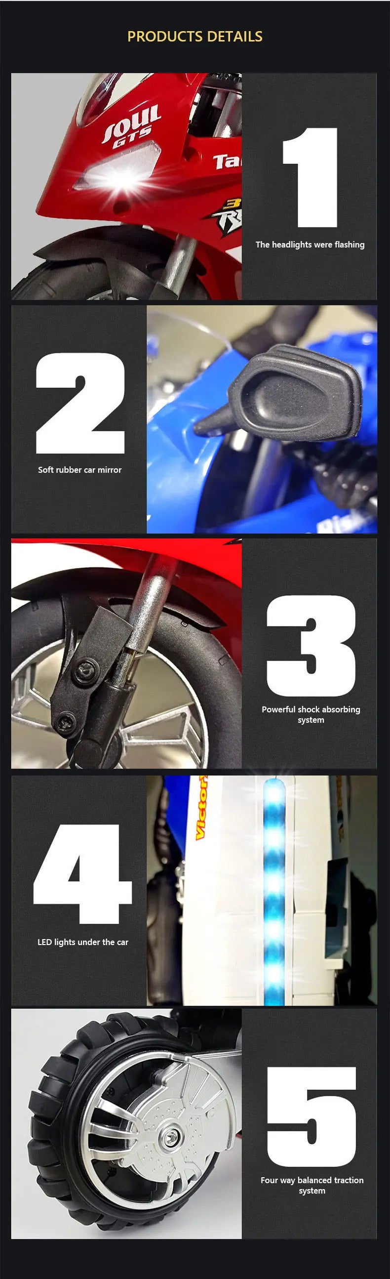 RC Motorcycles 1/6 Electric Motor RC Cars High Speed 4CH Remote Control Racing Motorcycle Drift Car Kids Xmas Festival Gift