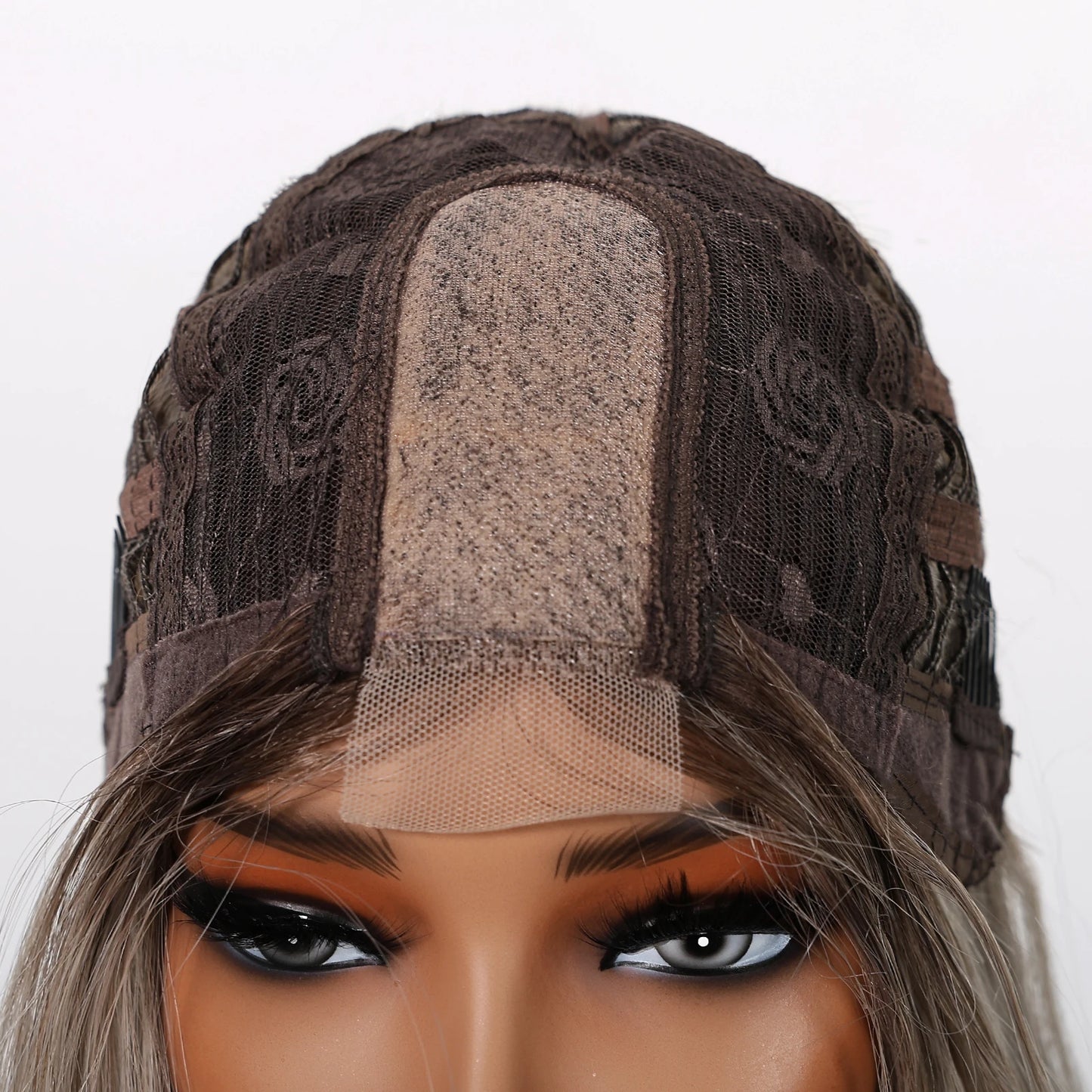 Gray Blonde Synthetic Wigs Dark Root Hairline Lace Frontal Straight Layered Wigs for Women Ladies Daily Use Wigs Heat Resistant