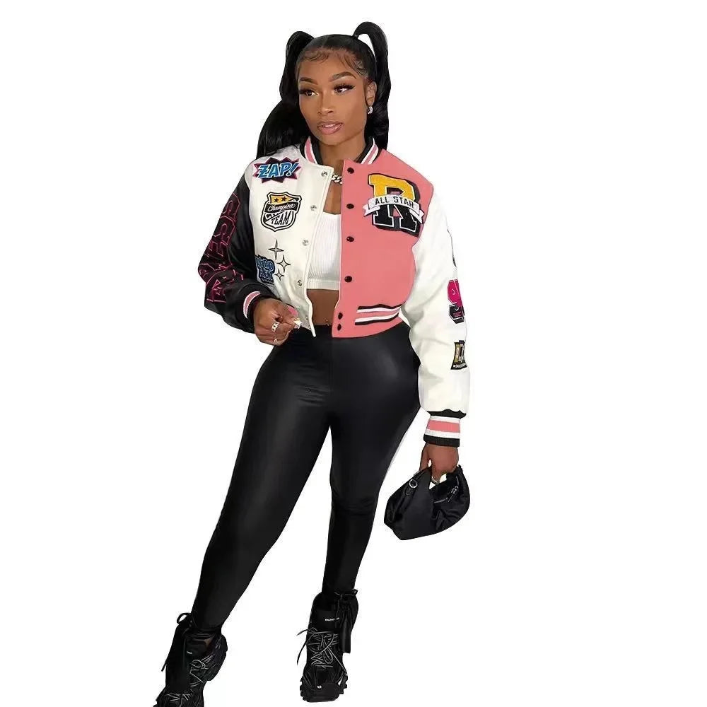 WB9121 Women's Screw Thread Ballpark Jacket Crew Neck Regular Fit Spring Autumn New Style Clothing From China Mainland