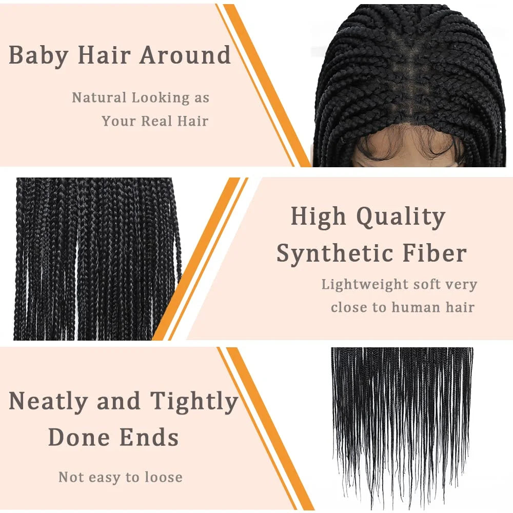 36'' Blonde Synthetic Long Cornrows Box Braided Full Lace Front Wig for Black Women Straight Lace Front Braiding Hair Wig