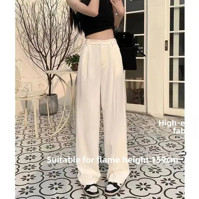 High Waist Wide Leg Thin Suit Pants Women's Loose Fitting Casual Floor Length Trousers Straight Cut Slimming Effect