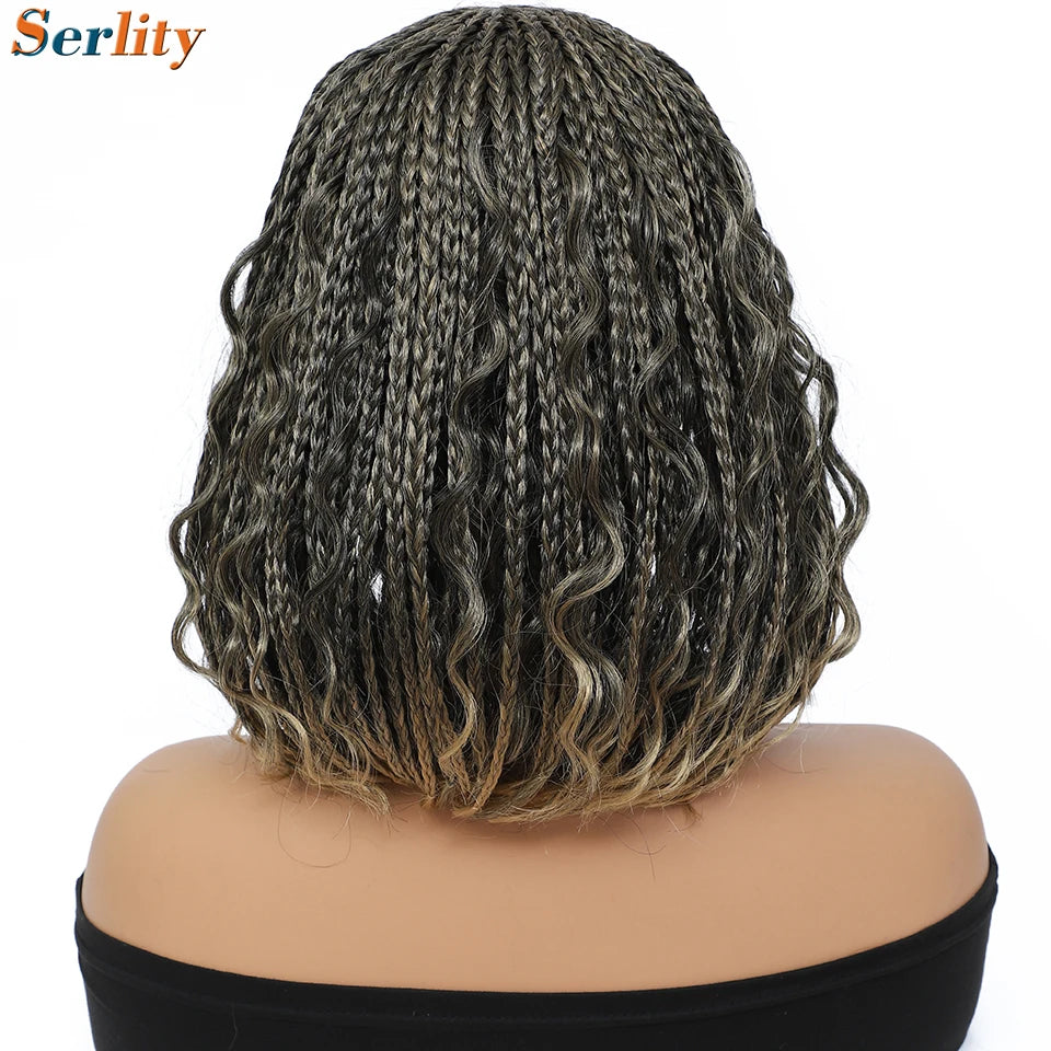 New Style Bob Box Braided Wigs For Black Women 12inches Synthetic Box Braids Crochet Hair Wigs On Sale Clearance Short Black Wig