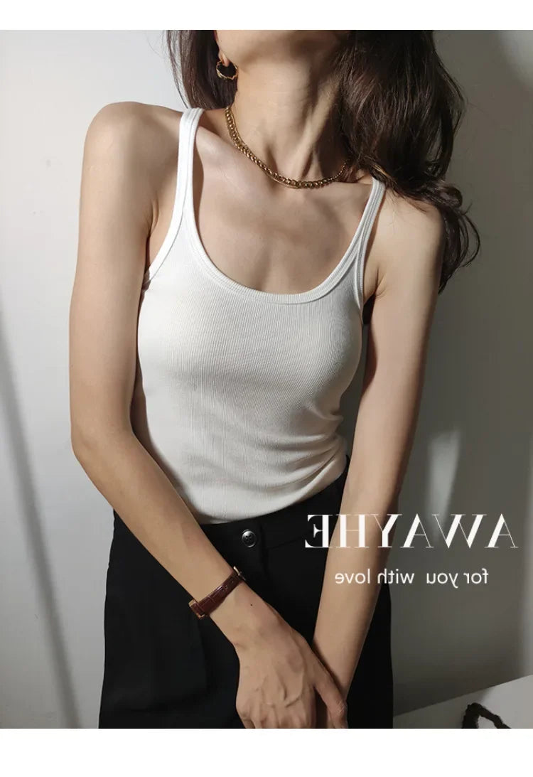 European Style Screw Thread Fitness Tank Top Women's Inner Wear Summer Outer Wear Fine Shoulder Strap Work Shirt Polyester Fiber