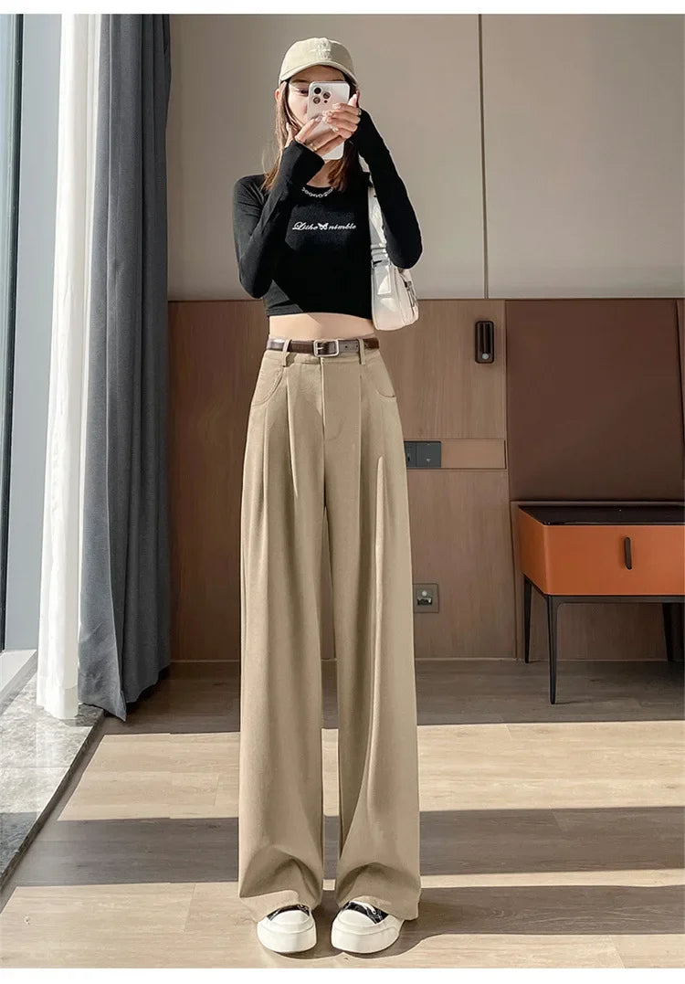 High Waist Slim Fit Straight Leg Suit Pants Wide Leg Casual Trousers Women's Autumn New Arrival Red Color Business Office Wear
