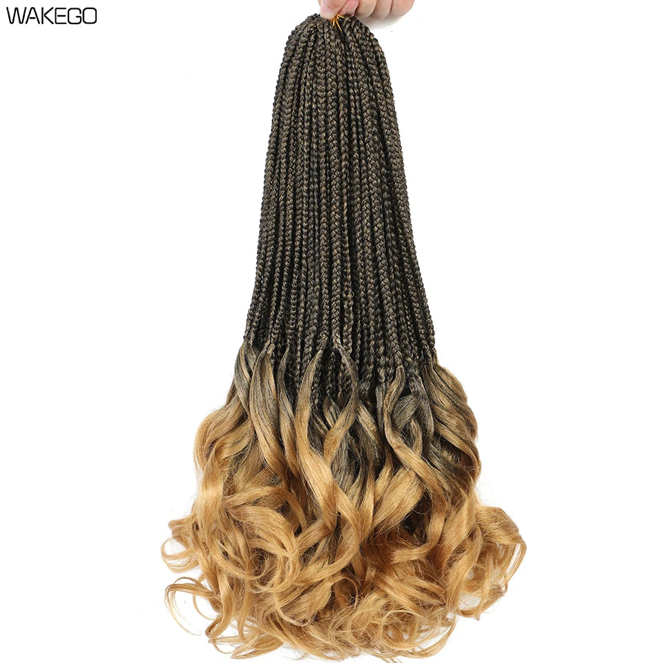 14 18 24 Inch French Curl Box Braids Crochet Hair Ombre Brown to Blonde Prelooped Synthetic French Curls Braiding Hair for Women