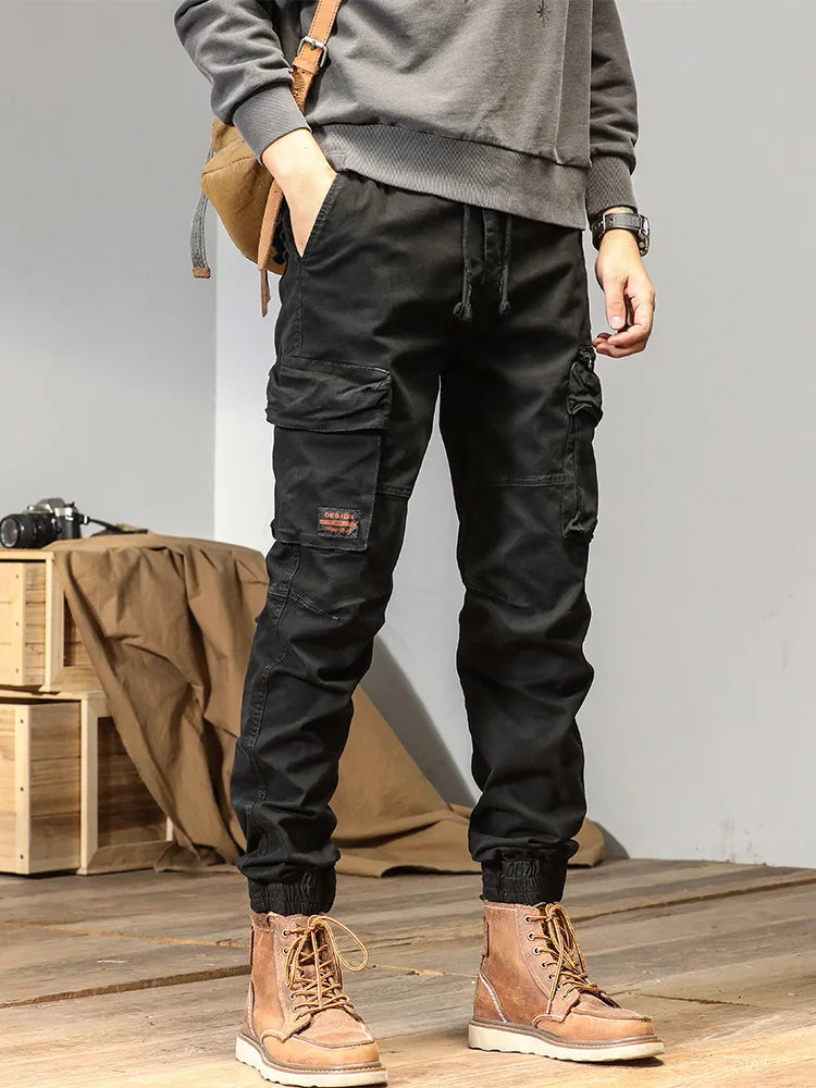 Spring and autumn trendy Cargo pants for men, slim, leggings, ruffian and handsome trousers, American multi bag pants, outdoor v