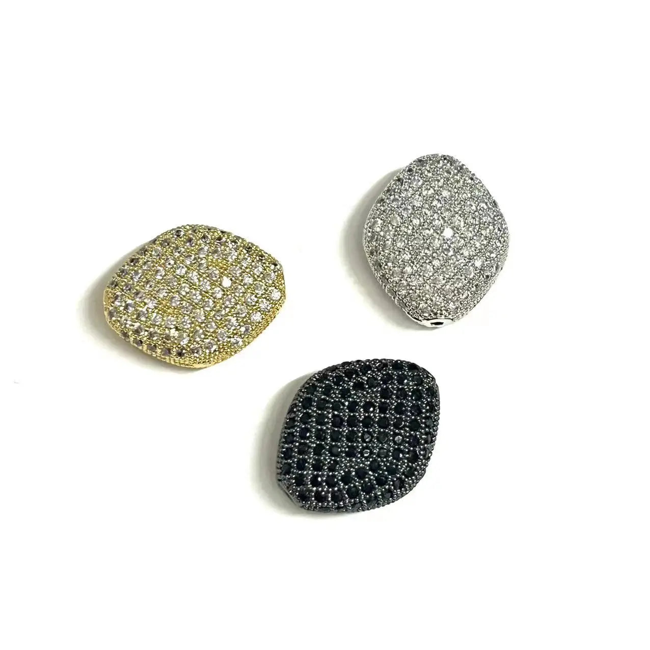 3Pcs/Lot Spacer Rhombus Beads Zirconia Paved Jewelry Finding Accessory 19x15.5x5mm