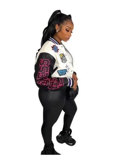 WB9121 Women's Screw Thread Ballpark Jacket Crew Neck Regular Fit Spring Autumn New Style Clothing From China Mainland