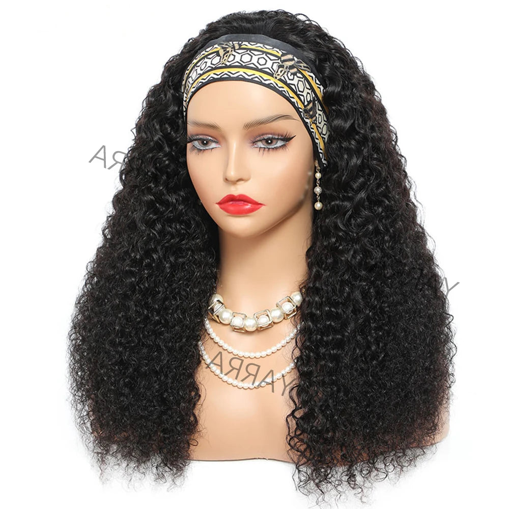 Kinky Curly Human Hair Headband Wigs Full Machine Made Brazilian Remy Human Hair Wigs For Women 180% Density Natural Color