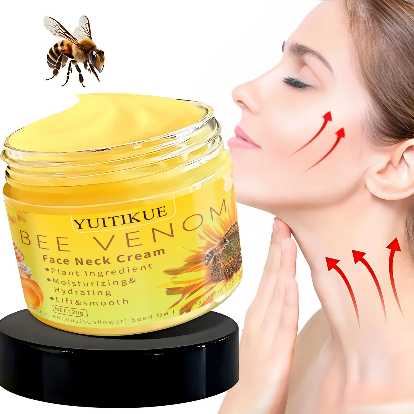 YUITIKUE Bee Venom Face & Neck Cream 120g - Plant-Based Formula, Moisturizing & Lifting, Fast Absorption, Day & Night Care