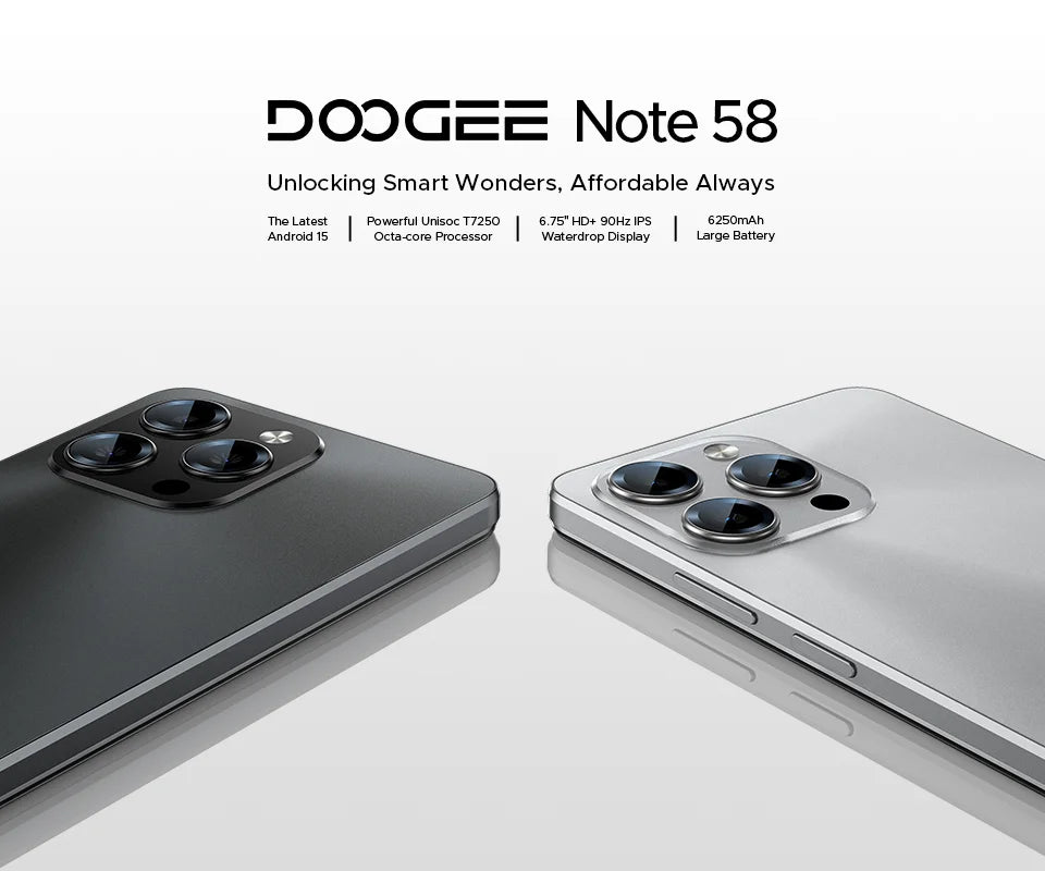 【Brand+】Global Version DOOGEE Note 58 8GB RAM 128GB ROM 6.75" HD+ 90Hz IPS Screen 6250mAh Large battery NFC Android 15