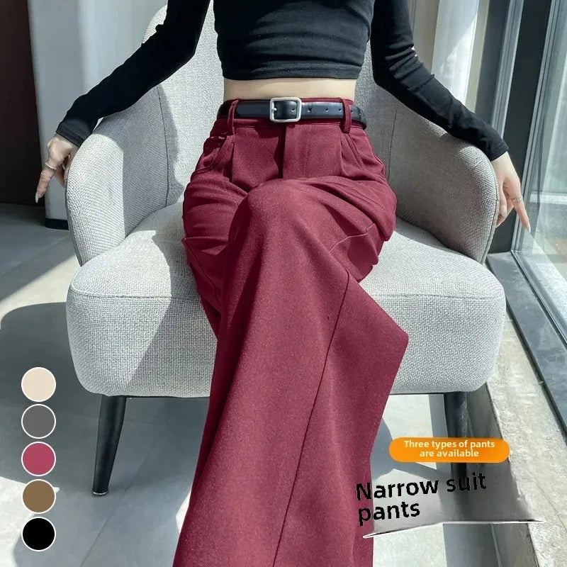 High Waist Slim Fit Straight Leg Suit Pants Wide Leg Casual Trousers Women's Autumn New Arrival Red Color Business Office Wear