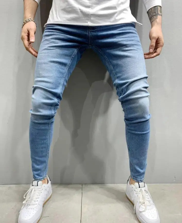 2024 Men Jeans Solid Pockets Stretch Denim Straight Pants Spring Summer Business Casual Trousers Daily Streetwear Men's Clothing
