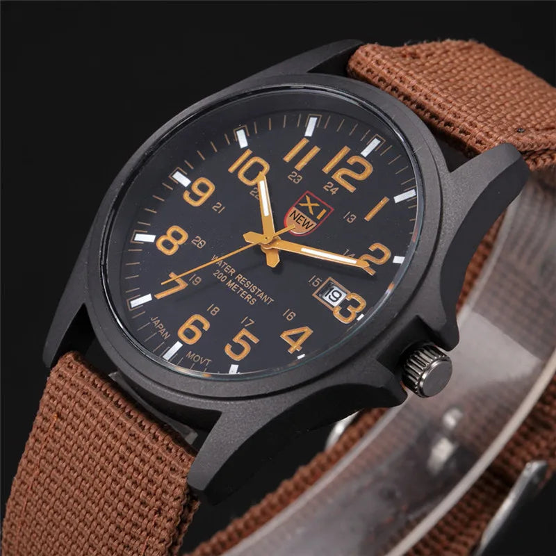 Men Genuine XINEW Brand Watches Students Fashion Casual Nylon Band Sports Army Gifts Date Quartz Wrist Watch Black Montre Homme