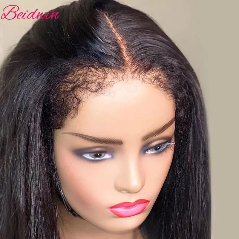 180 Density Straight Glueless Wigs Human Hair Lace Wig 13x4 Lace Front Human Hair Wig 4C Kinky Edges Hairline Wigs For Women