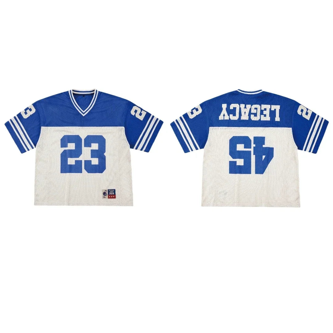 European and American Men's and Women's Football Enthusiasts Fashionable V-neck Short Sleeved T-shirt Retro Rugby Football Tops