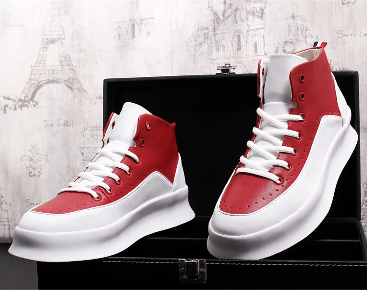 brand designer men boots red white cow leather shoes handsome flats shoe platform boot ankle botas masculinas chaussures homme