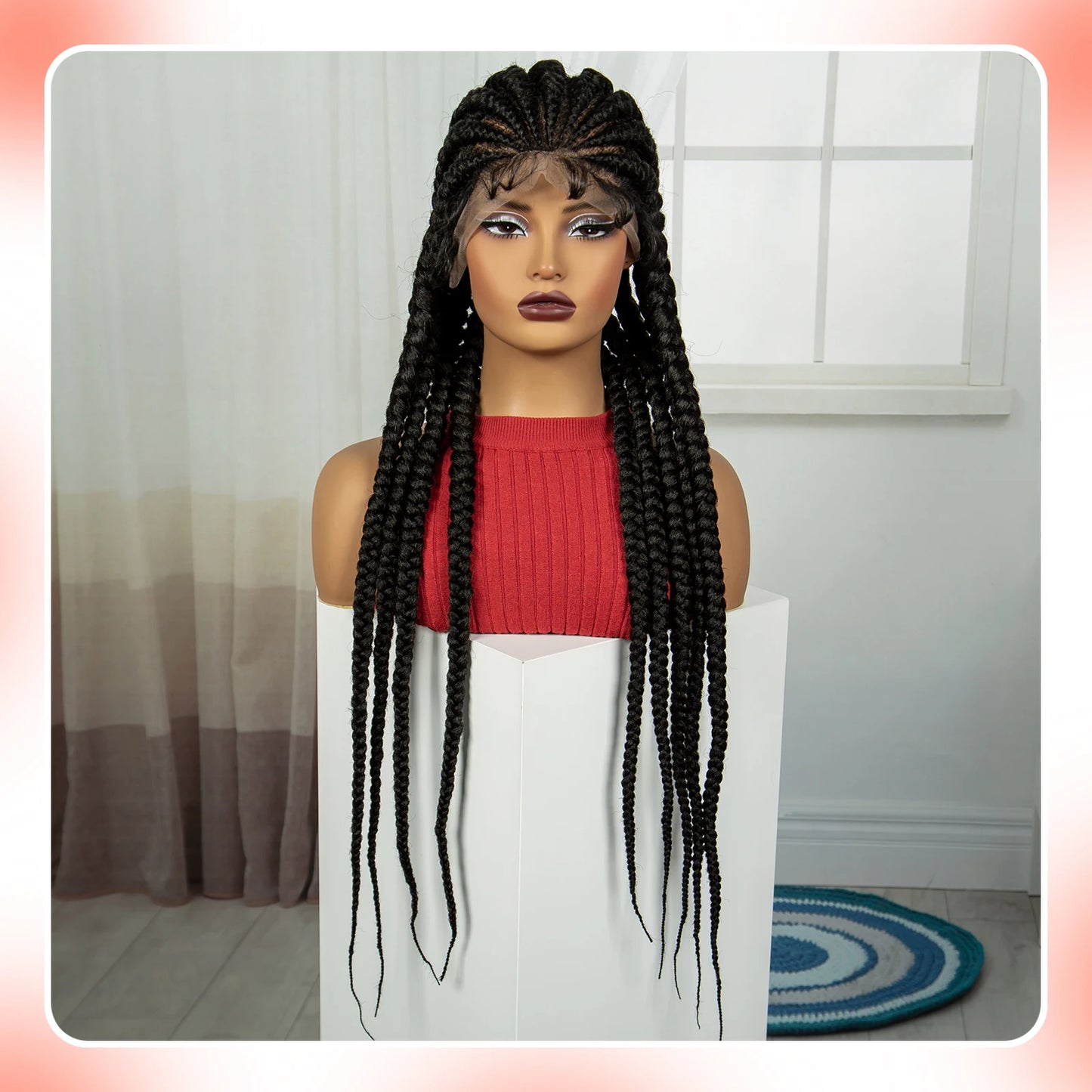 32INCH Cornrow Braided Wigs Synthetic Full Lace Braids Wig with Baby Hair Lace Frontal Knotless Braided Lace Wig for Black Women