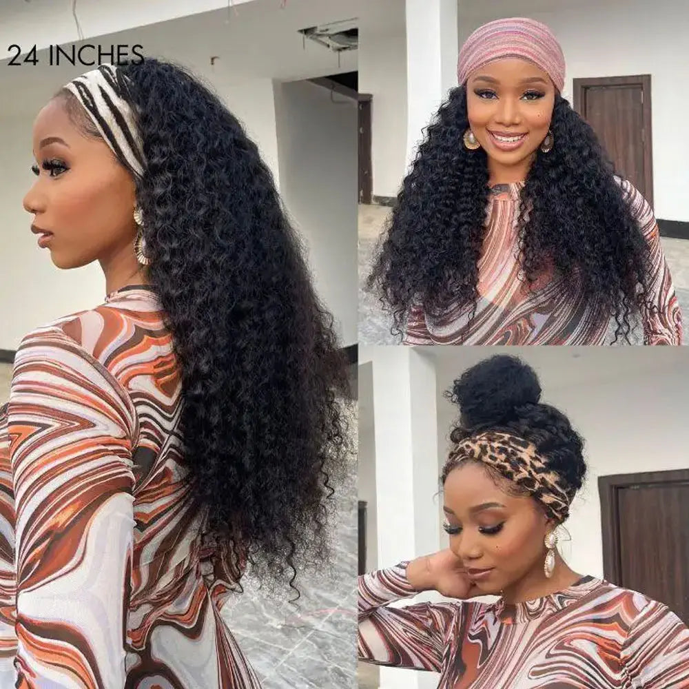 Headband Wig Human Hair Deep Wave Wig 250% Straight Body Wave Human Hair Wigs Half Kinky Cury Wig Brazilian Ready To Wear Wig