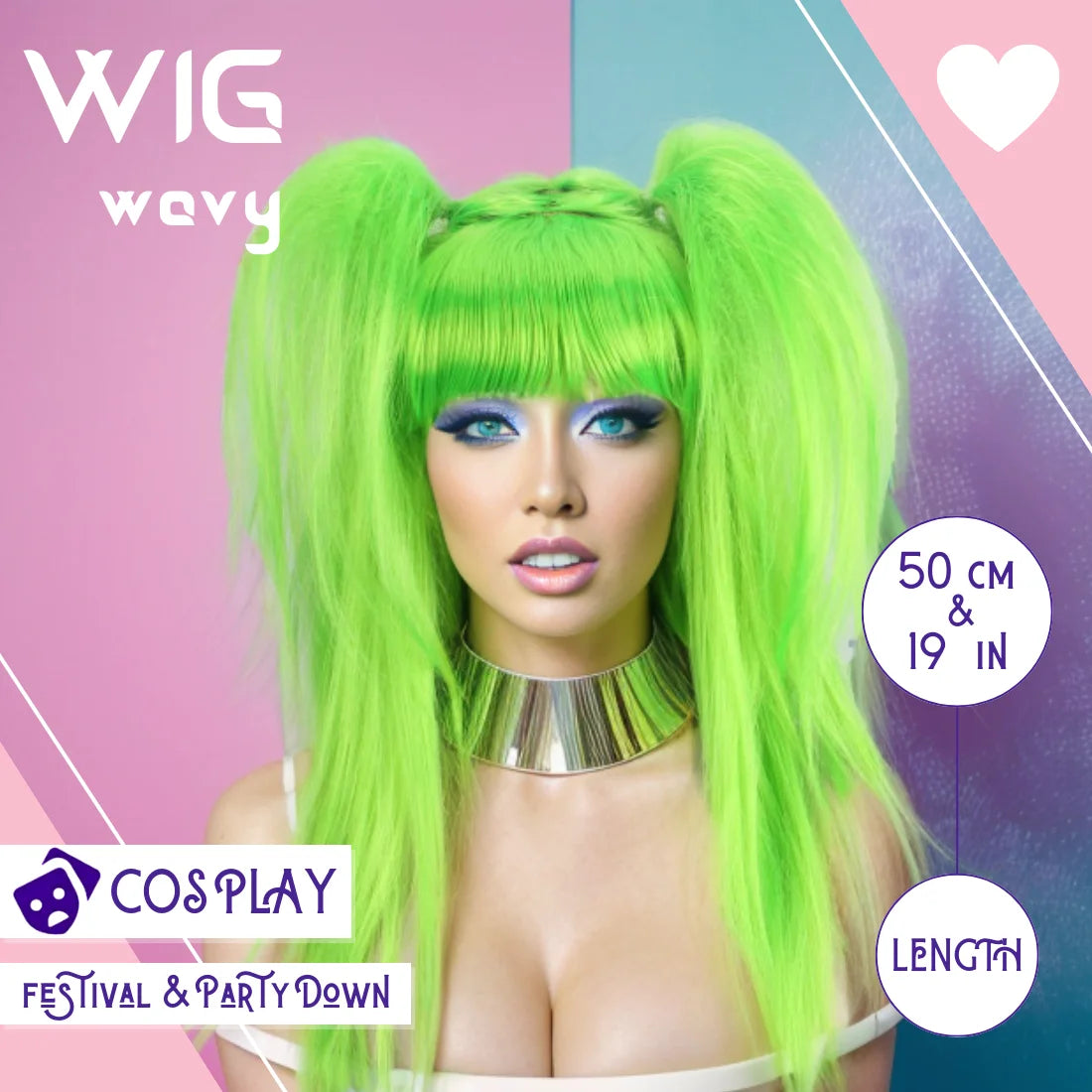 Anxin Long Green Straight Party Double Ponytail Wig