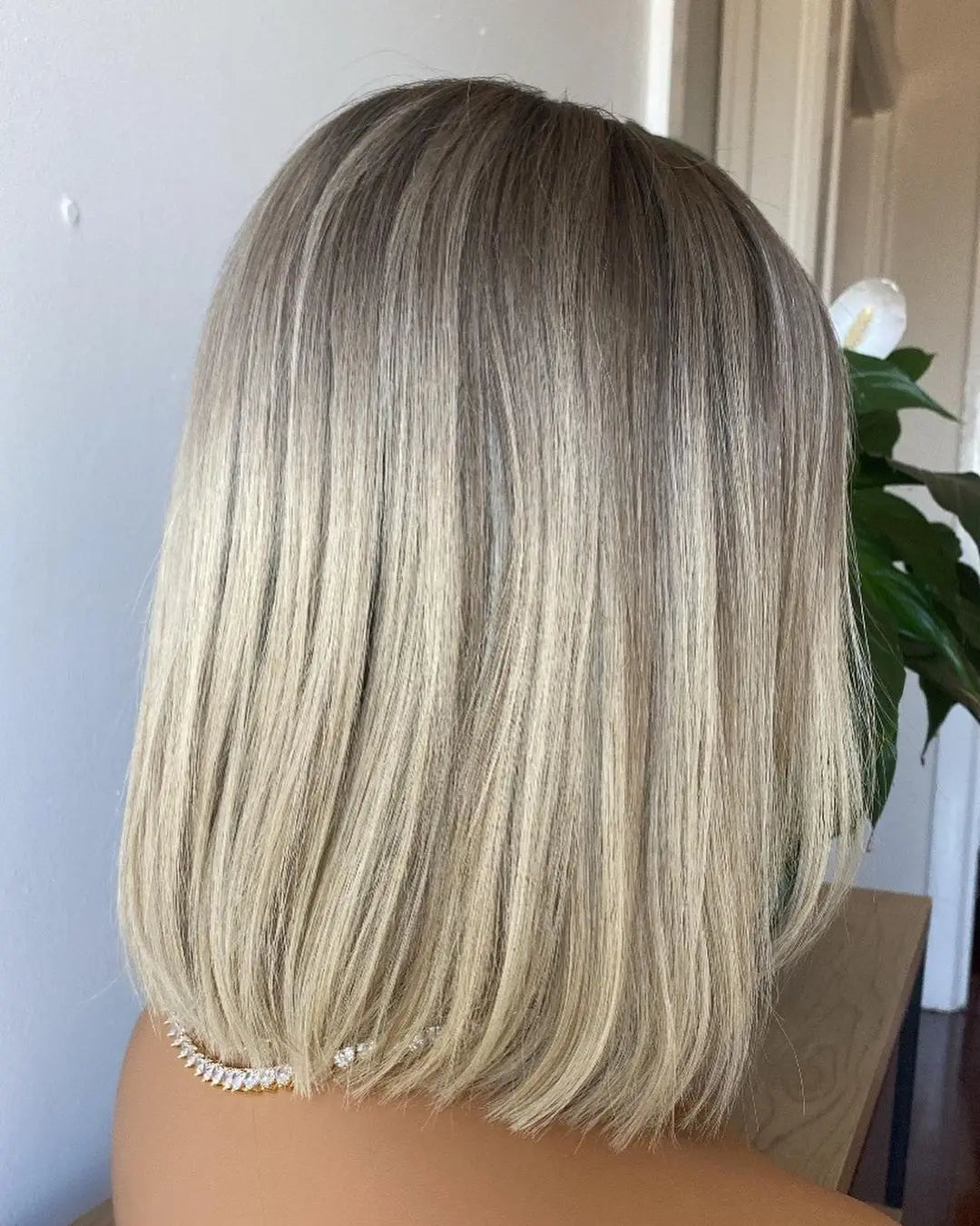 Synthetic Wig Hair Highlight Ash Blonde Straight Bob For Woman Lace Front Wig Bang Brazilian Hair Short Bob Wig