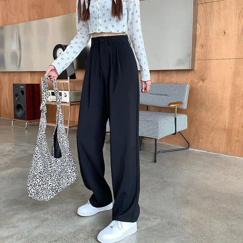 High Waist Draped Suit Pants for plus Size Women Spring Autumn Design Sensation Floor Length Casual Straight Wide Leg Long Pants