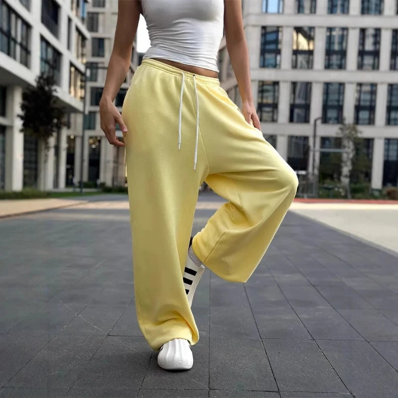 Pant Women Wide Leg Long Pants High Waist Straight Trousers Y2k Streetwear Elegant Splice Casual Loose Work Jogger Sports 2025
