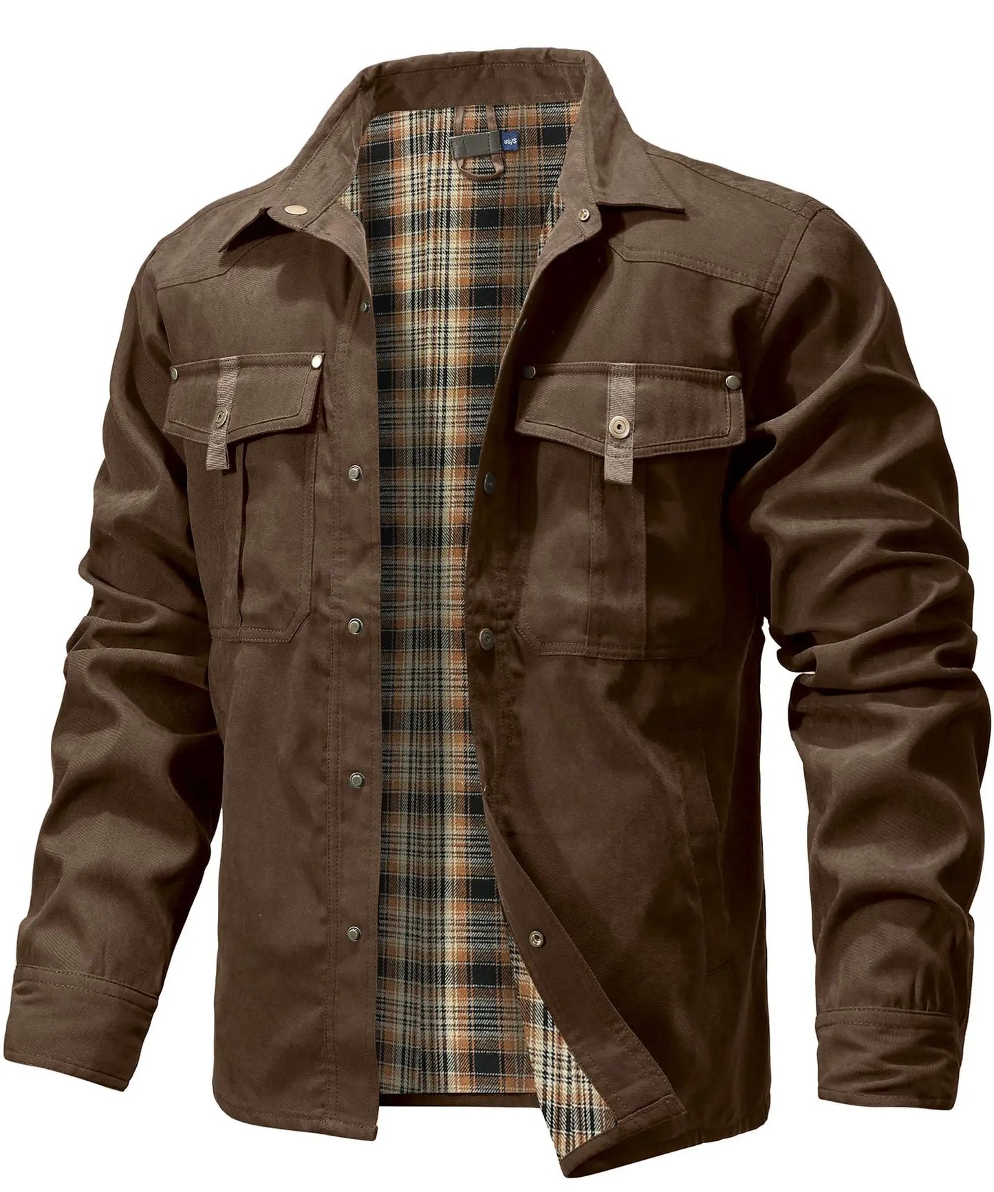 Men's Jackets Spring Flannel Lined Shirt Coat Shacket Casual Snap Button Overshirt Western Cowboy Style High Quality Top US Size