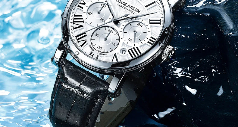 Fashion Mens Watches Top Brand Luxury Genuine Leather Strap Quartz Men's Watch Business Casual Date Chronograph Watch Men