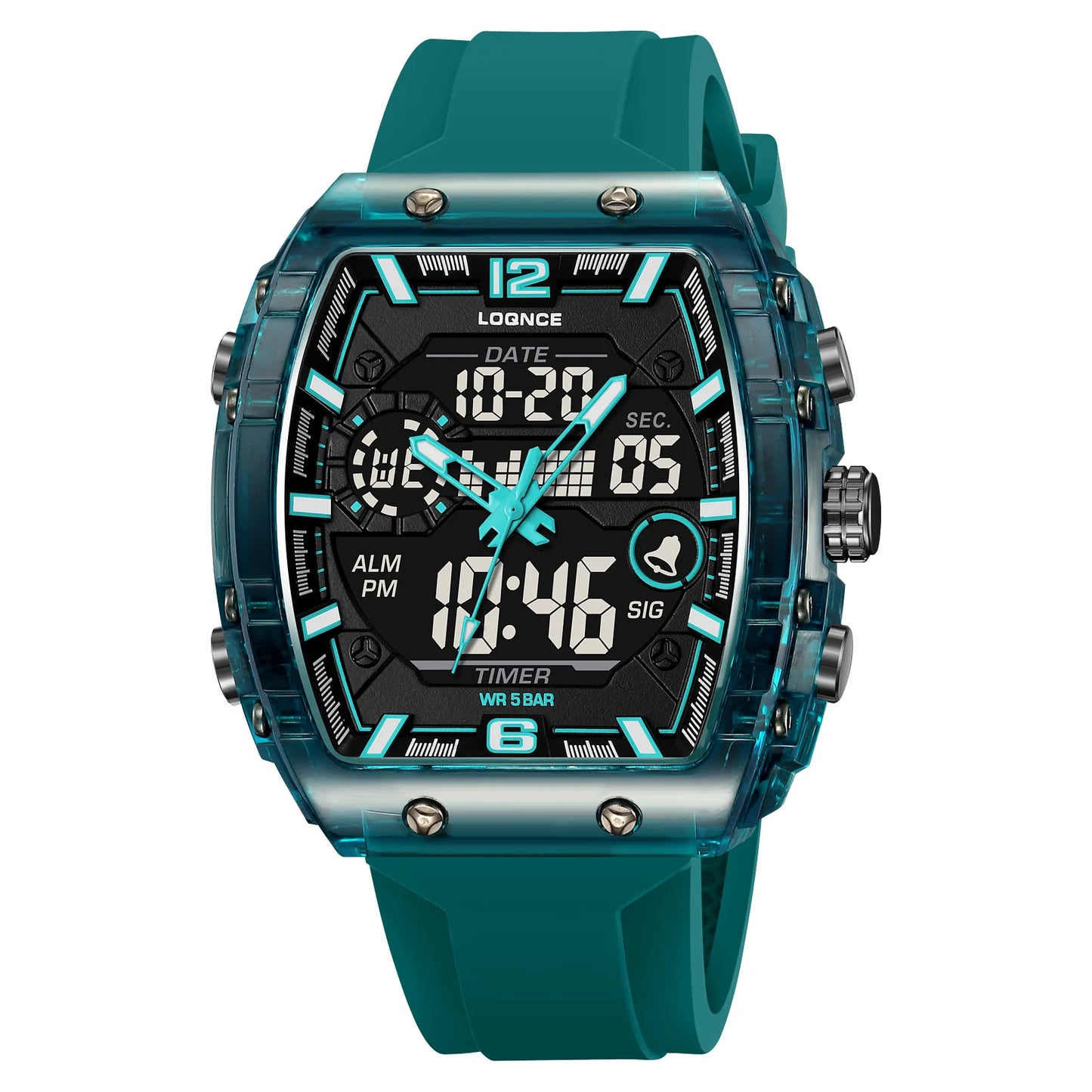 LOQNCE Sports Watches Fashion Men Watches 50m Waterproof Rectangle LED Big Dial Display Digital Watches LED Wristwatches Men