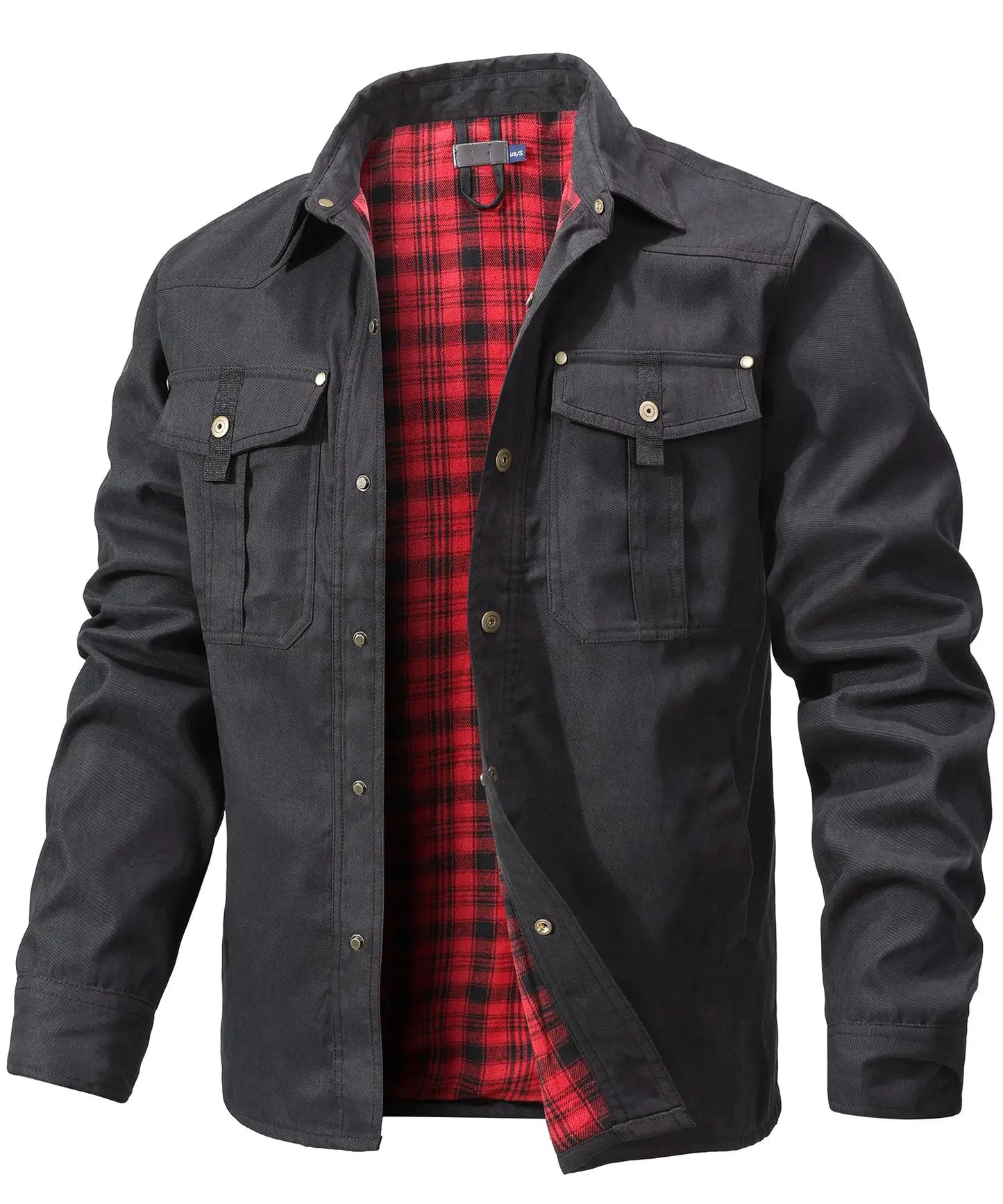 Men's Jackets Spring Flannel Lined Shirt Coat Shacket Casual Snap Button Overshirt Western Cowboy Style High Quality Top US Size