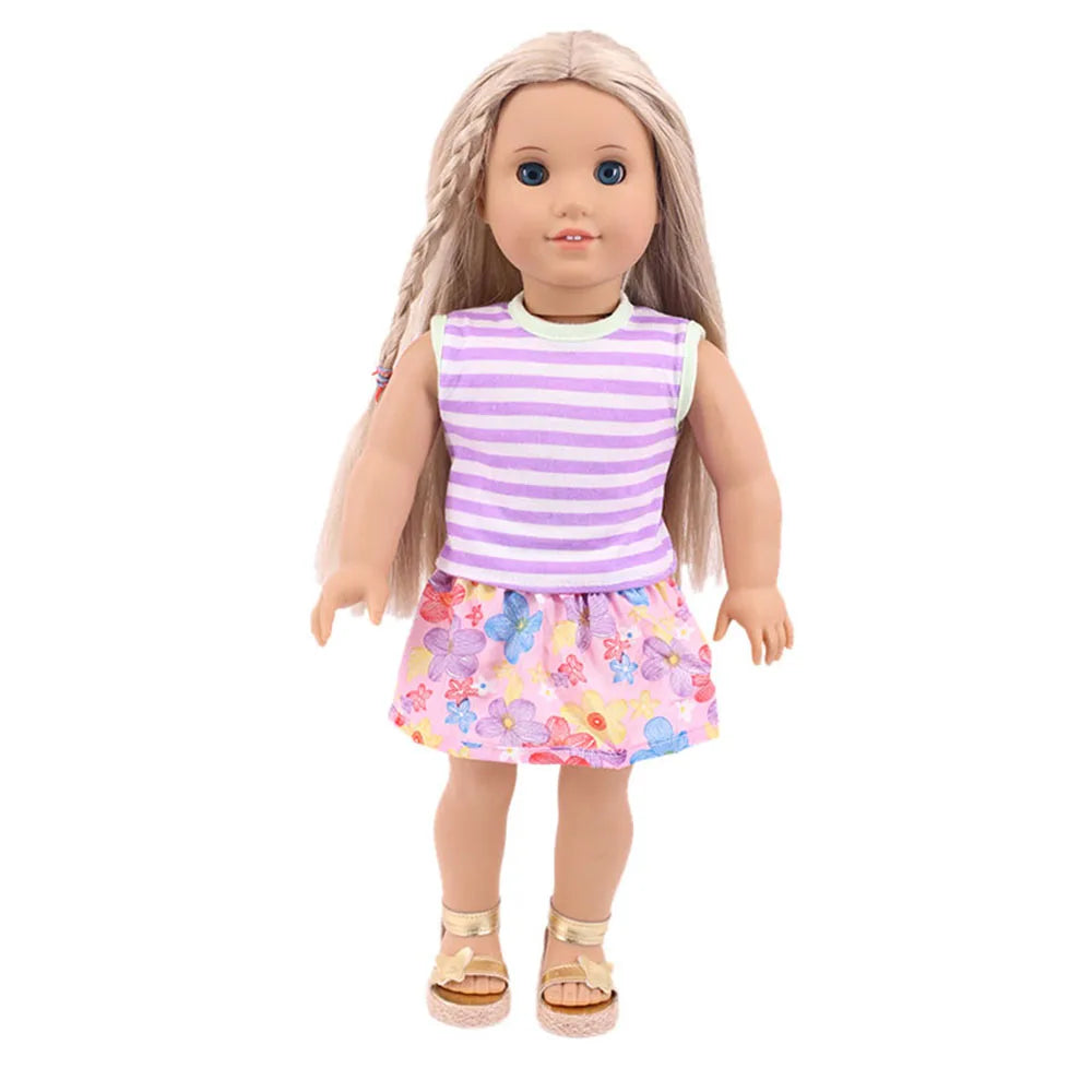Baby Girls Dress Dolls Clothes Daily Fashion Dress For 18 inch American Doll Girl's Accessories 43Cm Baby Reborn,Generation Gift