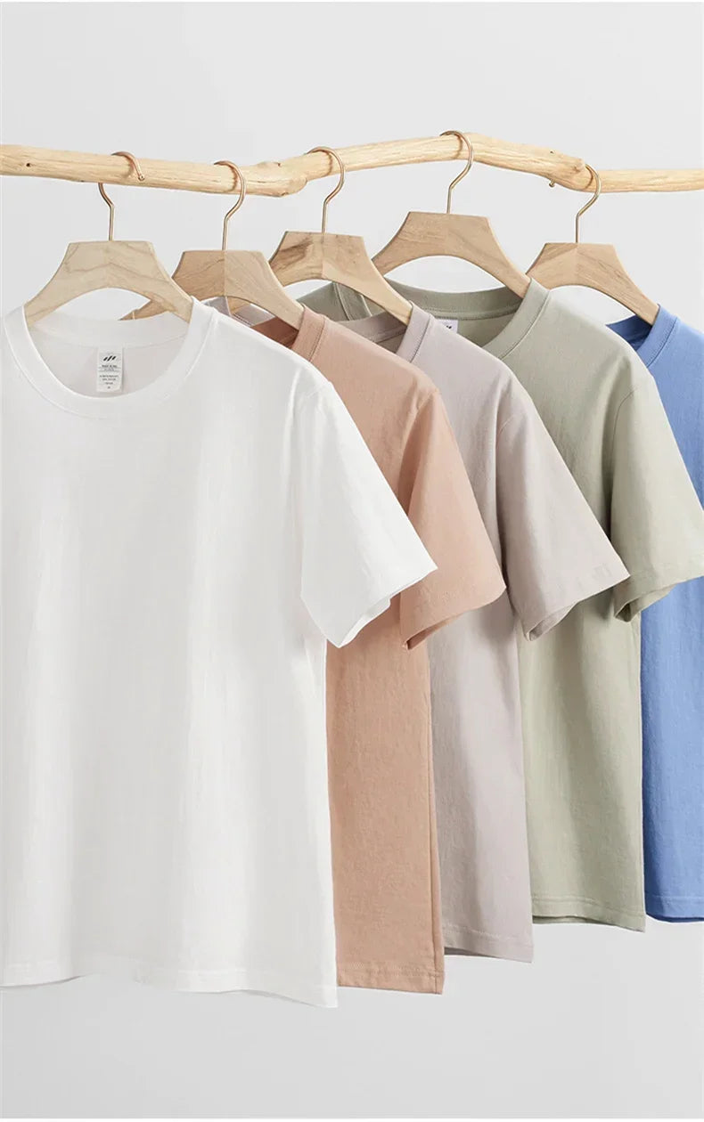 Men's 230g Heavy Cotton Short-sleeved T-shirt Men Pure Cotton Loose Solid Color Bottoming Shirt Trendy Man T-shirt Tops Clothes