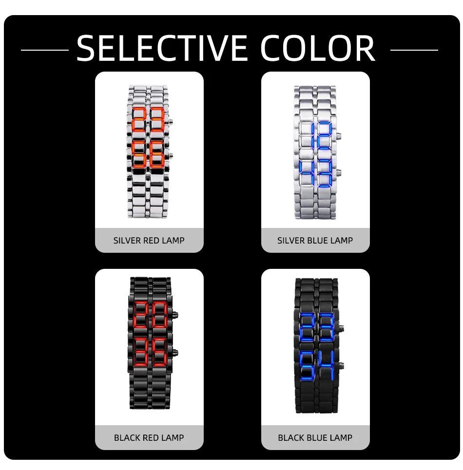 Fashion Mens Digital Lava Wrist Watch Men Black Full Metal Red Blue LED Display Watches Gifts for Male Boy Sport Creative Clock