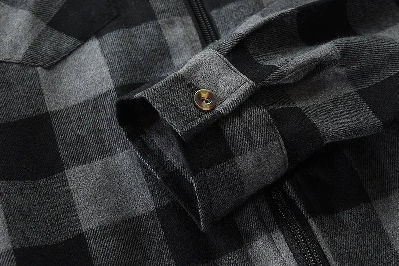 Men's New Plaid Hooded Sweater Long Sleeve Casual Thin Jacket Stand Hooded Shirt European Style Fashionable Outwear