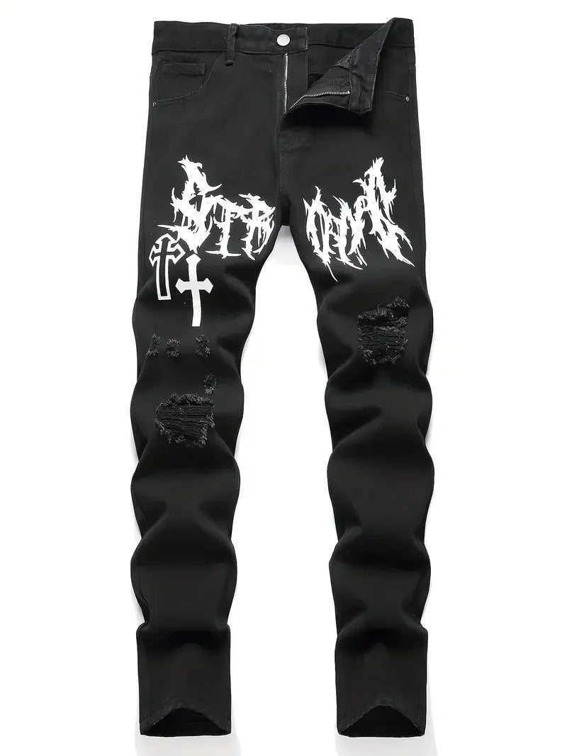 Men's street paint printed jeans and jeans
