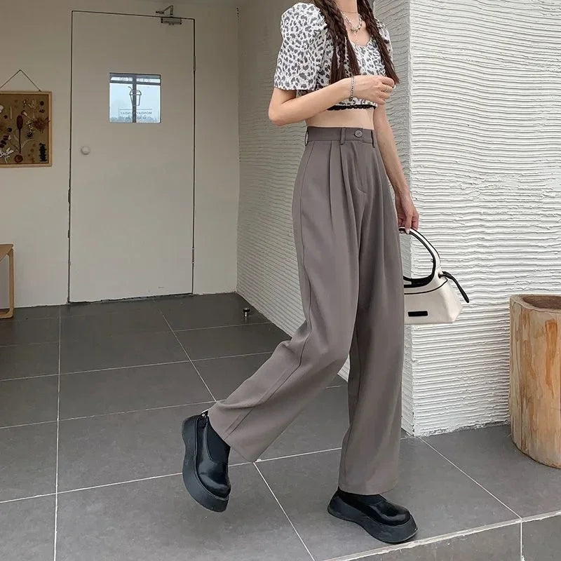 High Waist Draped Suit Pants for plus Size Women Spring Autumn Design Sensation Floor Length Casual Straight Wide Leg Long Pants