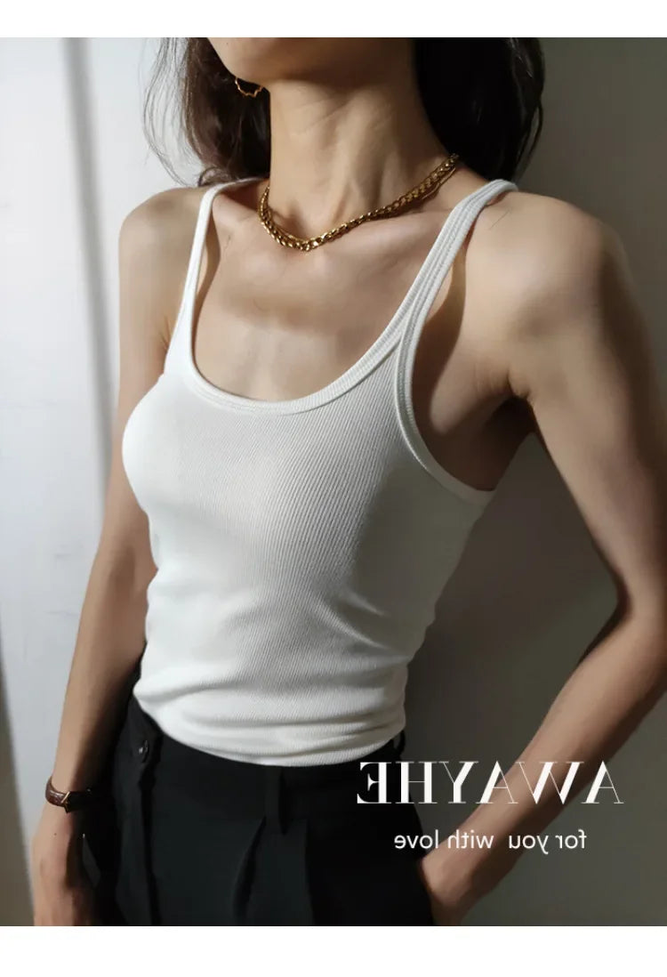 European Style Screw Thread Fitness Tank Top Women's Inner Wear Summer Outer Wear Fine Shoulder Strap Work Shirt Polyester Fiber