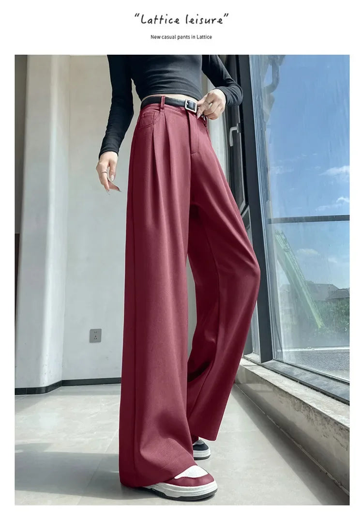 High Waist Slim Fit Straight Leg Suit Pants Wide Leg Casual Trousers Women's Autumn New Arrival Red Color Business Office Wear