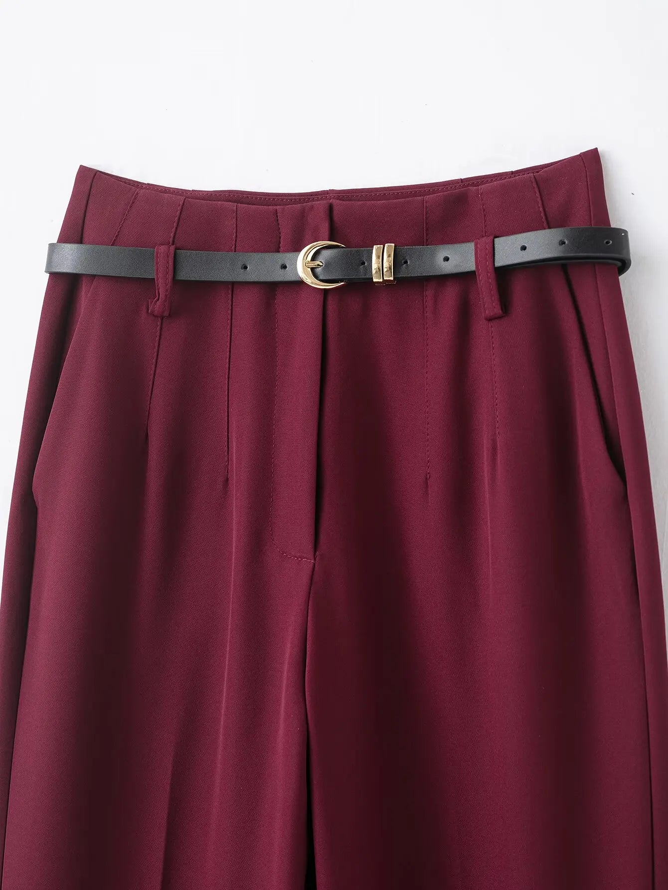 Faionable High Waist Belted Straight Leg Pants Women's Slim Fit Casual Autumn New Arrival Street Sle Polyester Fiber