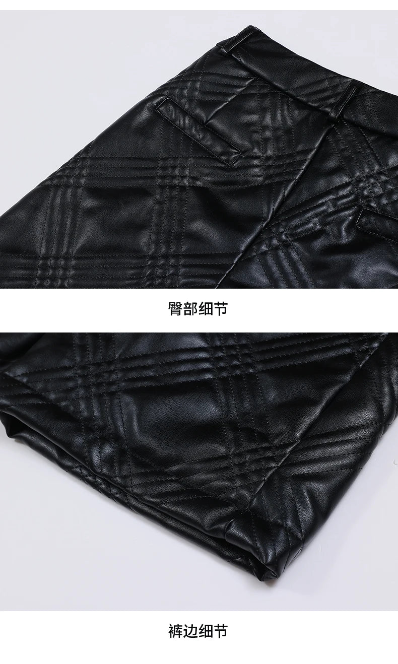 ZUZK Warm Black PU Leather Thick Bermuda Shorts For Women Winter Knee Length Shorts Motorcycle Punk High Waist Bermuda Femme