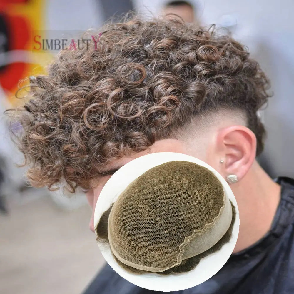 Q6 Swiss Lace Front&Pu Natural Hairline 1B40 1B65 Gray Black Men Toupee 24mm Curly Male Wigs Ash Blonde Human Hair Prosthesi