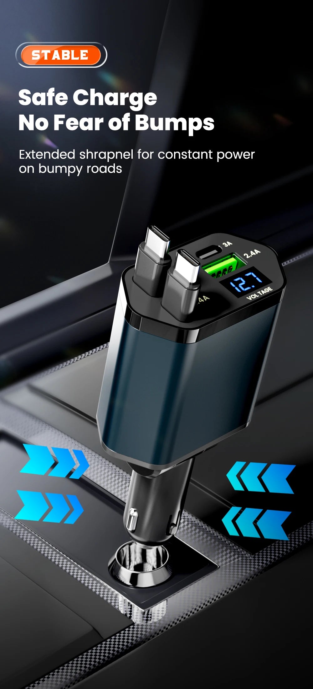 Elough 4 IN 1 Retractable Car Charger Fast Charging USB C To USB C ios Cable Charger USB Type C Car Adapter For iPhone Huawei