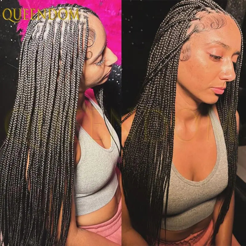 36'' Blonde Synthetic Long Cornrows Box Braided Full Lace Front Wig for Black Women Straight Lace Front Braiding Hair Wig