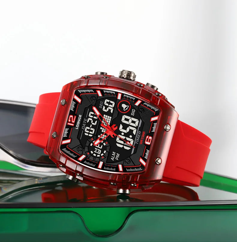 LOQNCE Sports Watches Fashion Men Watches 50m Waterproof Rectangle LED Big Dial Display Digital Watches LED Wristwatches Men